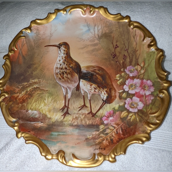 Antique French Limoges Snipe birds charger plate signed Dubois. - Picture 6 of 8